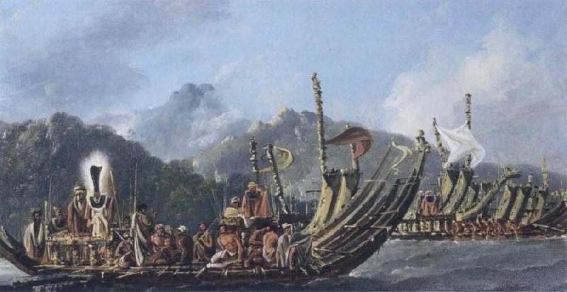 William Hodges Review of the War Galleys at Tahiti Norge oil painting art